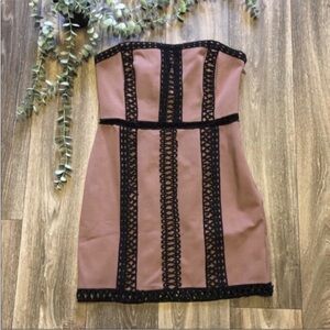 New Free People City Lights Crochet Tube Top Dress Brown Tan Black